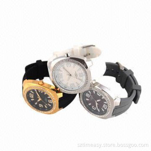 Brand watch with stainless steel case, silicone band